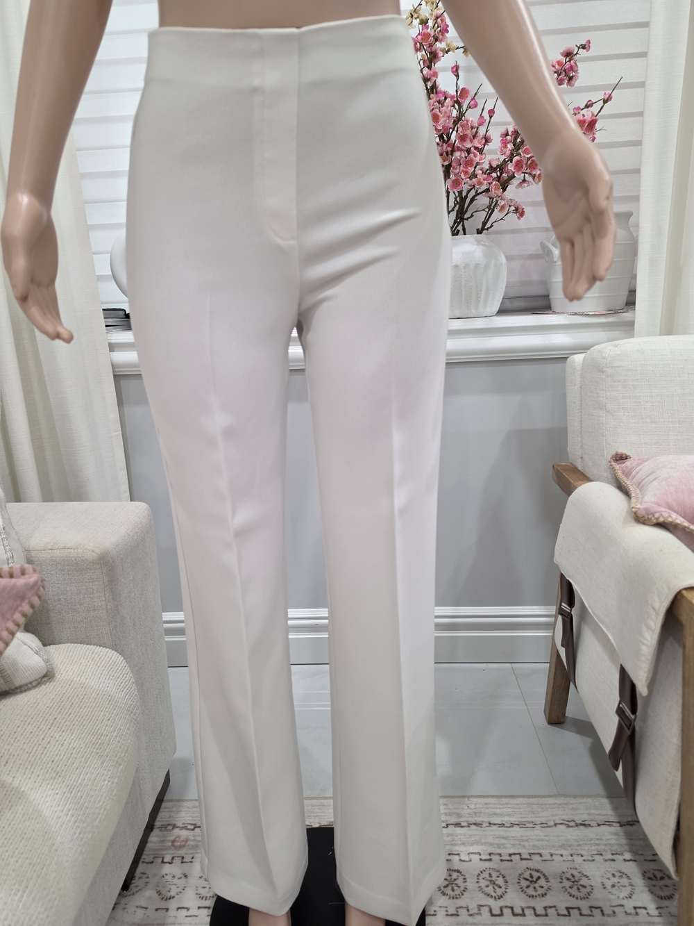Mango Cream High-Waist Straight-Leg Trousers